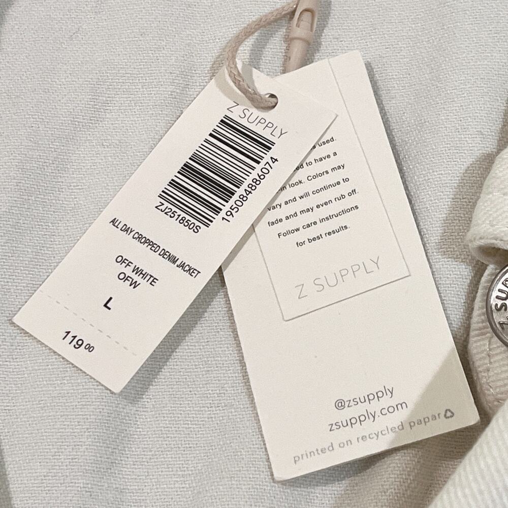 NWT Z Supply All Day Cropped Denim Jacket in Off White Size Large - Picture 9 of 12